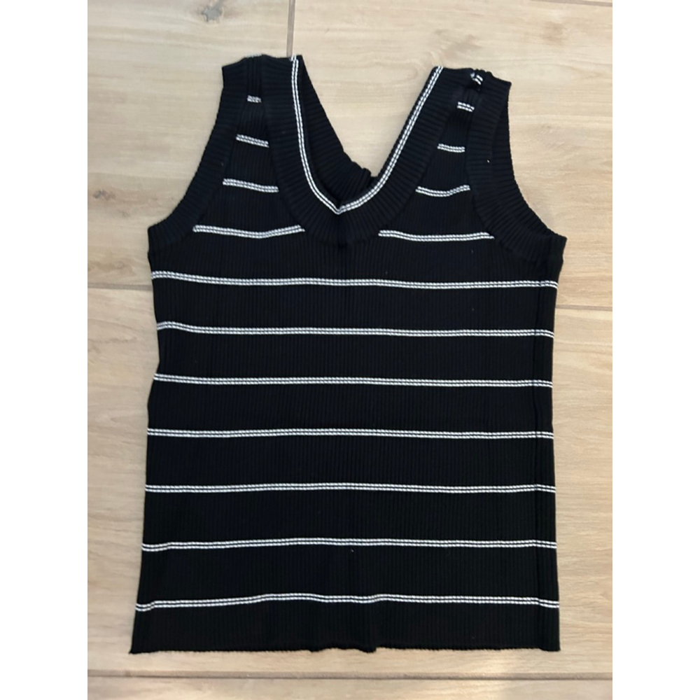 NEW Sleeveless Sweater Vest Slim Fitted Striped Knit Tank Top Ribbed Black S